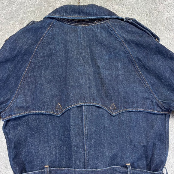 Lauren Jeans Co Ralph Lauren Trench Coat Womens Large Dark Wash Denim Belted - Picture 9 of 14
